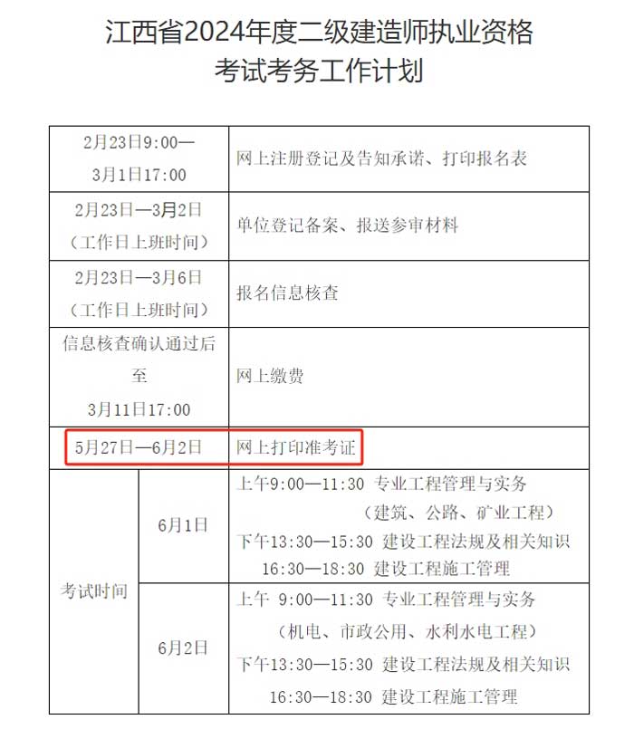 江西省2024年二级建造师考试准考证打印时间已确定2.jpg