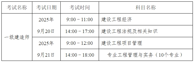 湖北省2025年度一级建造师职业资格考试时间.png